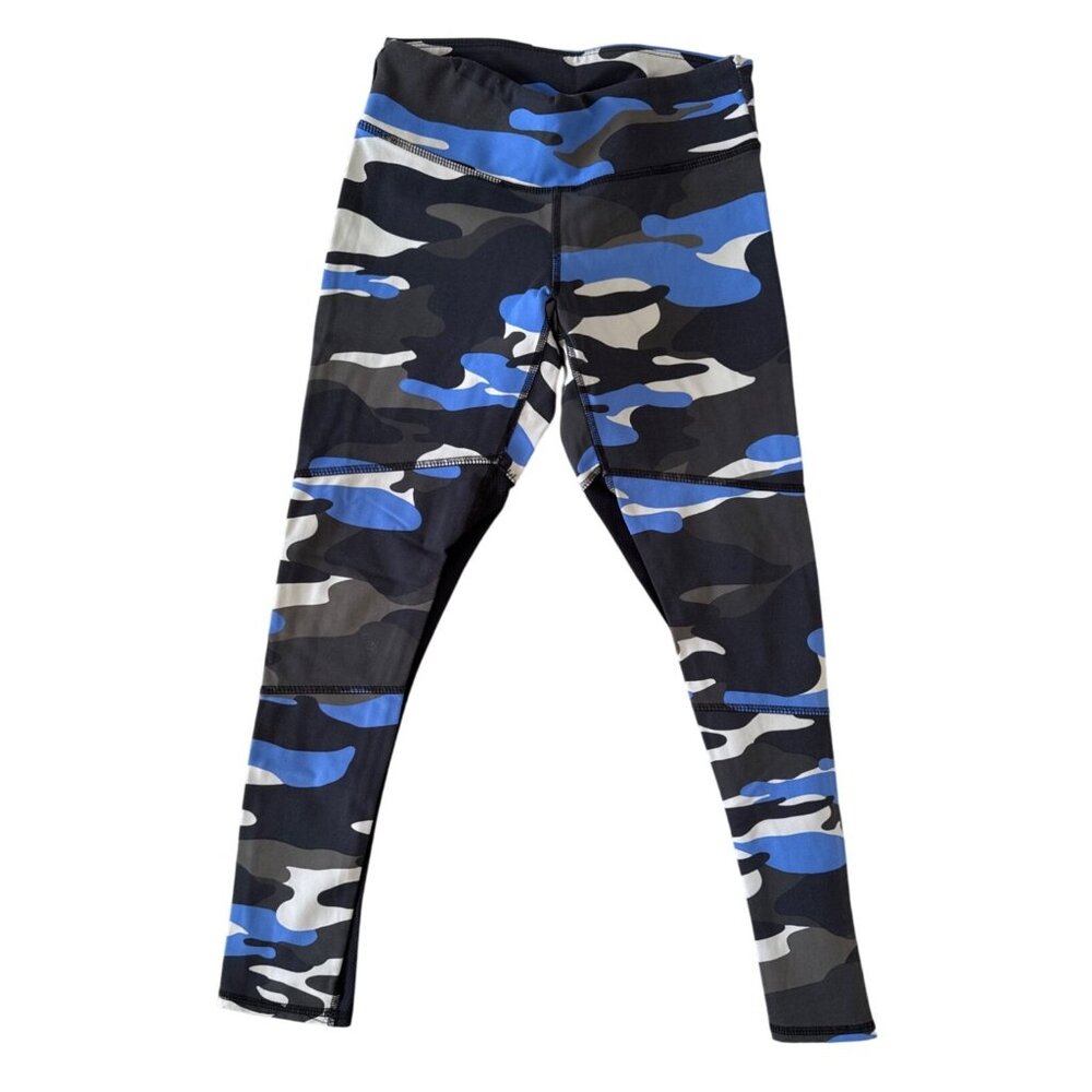 Blue & Gray Camo Nualime Womens Leggings With Mesh Panels Size S